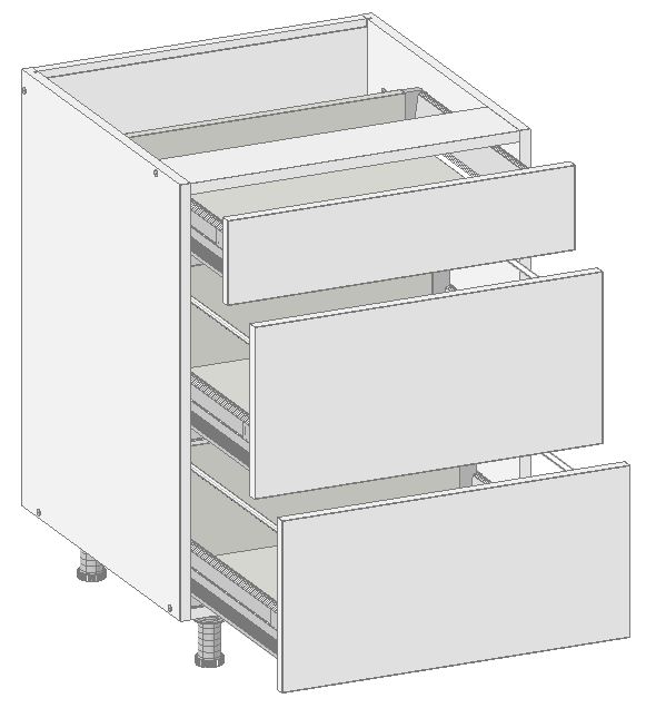 Skuffeskap 40, 2 høye skuffer + 1 lav skuff
