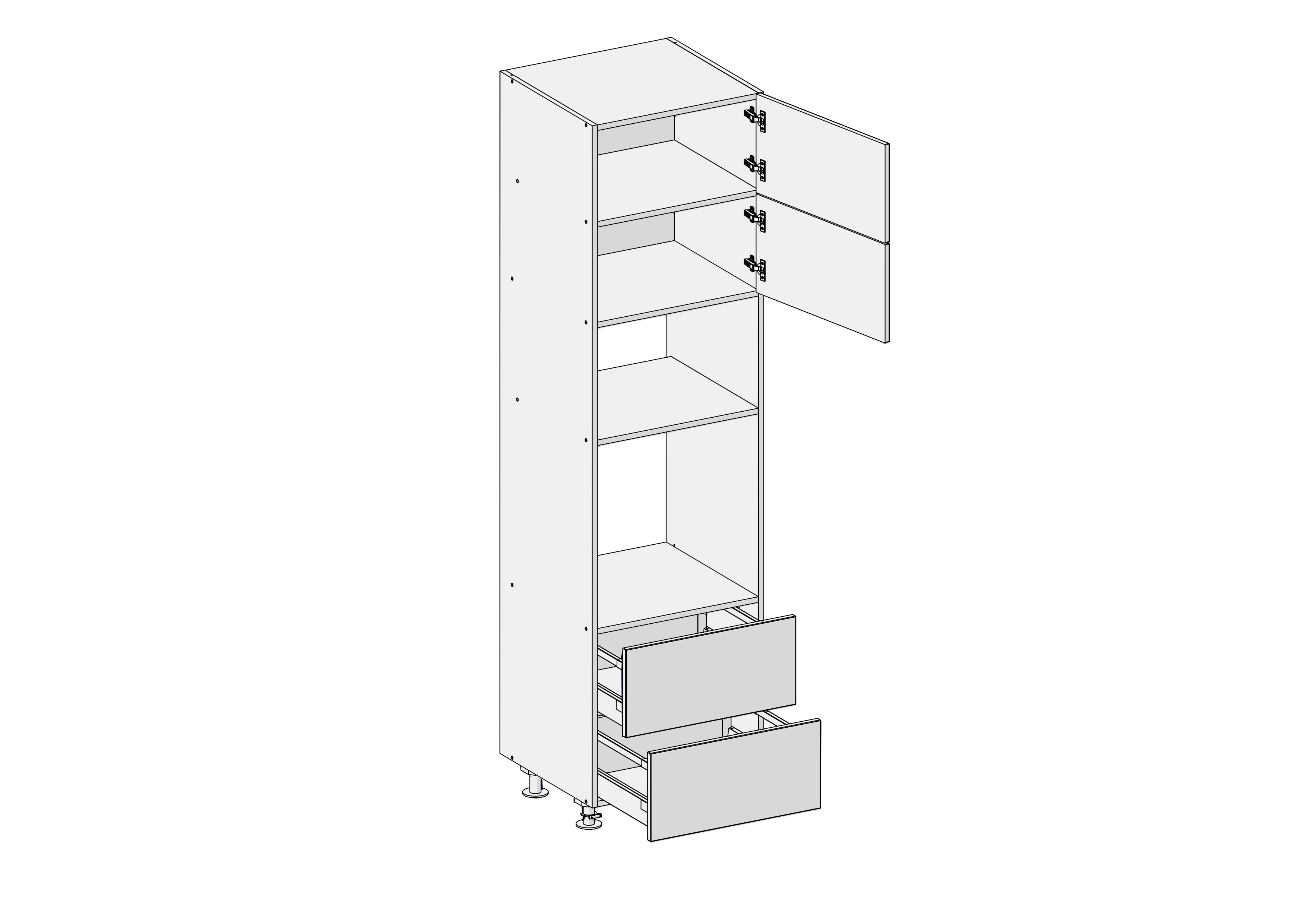 Takhøyt høyskap 60cm integrert ovn og mikro, 2 dører + 2skuffer